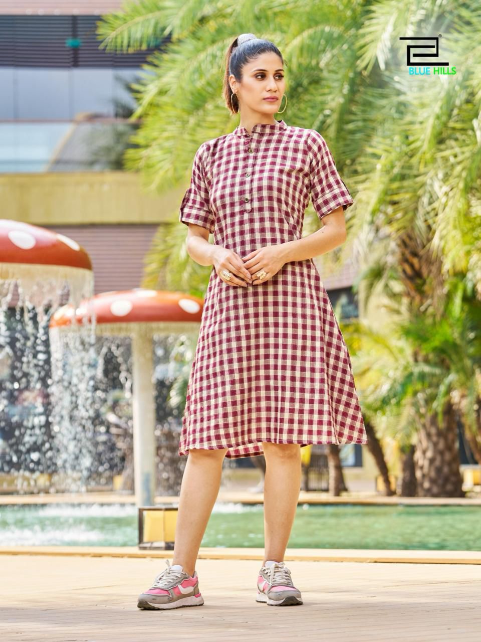 Checkers By Blue Hills Cotton Short Midi Style Party Wear Kurtis Wholesale Online

